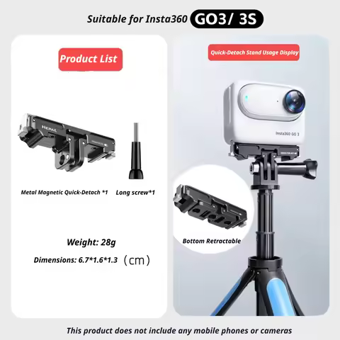 Magnetic Mount for Insta360 GO3/GO 3S Aluminum Alloy Quick-Release Base Bracket Holder for Insta 360