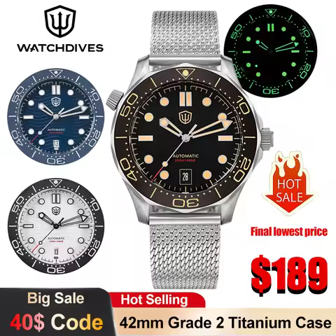 Watchdives WD007 V4 Mechanical Watch Grade 2 Titanium PT500 Automatic Movement Luxury Watches 42mm S