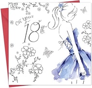 Twizler 18th Birthday Card For Girls Crystal Finish – Unique Watercolor – 18 Year Old Girl – Age 18