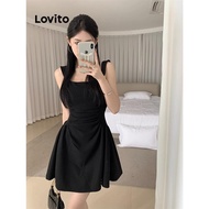 Lovito Casual Dress Plain Ruched Dress for Women LNA57166