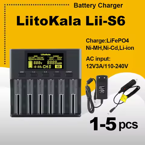 1-5PCS LiitoKala Lii-S6 18650 Battery charger 6-Slot Auto-Polarity Detect For 26650 21700 14500 1044