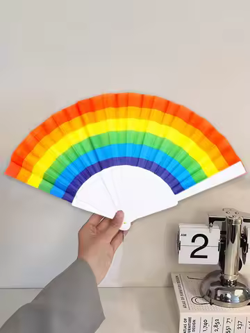 5pc Rainbow Themed Handheld Folding Fan, Perfect For Pride Events, Cosplay, Or Daily Use