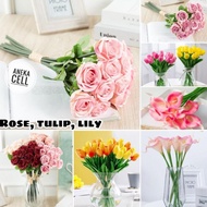 Bunga Tulip Latex / Artificial Tulip Lily Mawar Pom Pom Bunga Tulip