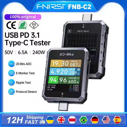 FNIRSI FNB-C2 Type-C Fast Charging Tester PD3.1 240W Max Power Digital Ammeter Voltmeter Charger Pow