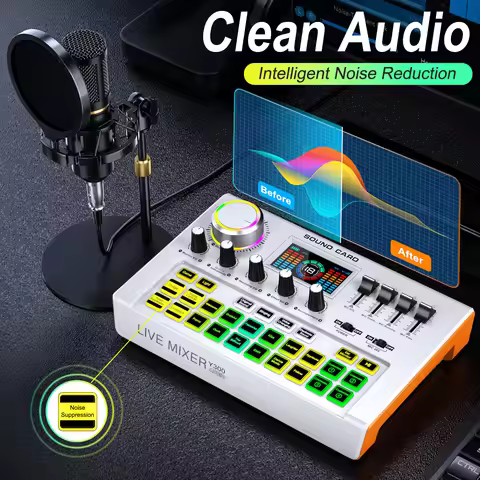 Tenlamp Y300-BM800 Podcast Microphone Bundle with Live Sound Card Audio Mixer, Sound Board with 3.5m