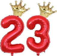 40 Inch Gold Crown Number 23 Balloons, 23th Birthday Balloons for Men Women, Red 23th Celebration De