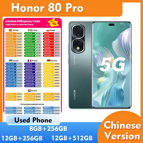 Honor 80 Pro 5G 6.78inch 2700x1224px Screen 160.0MP Camera 4800mAh NFC Used Phone