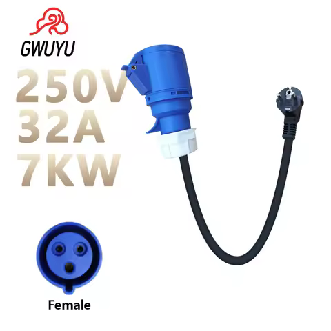GWUYU EV Charger Adapter 3 Pins Type 2 250V 32A 7KW CEE Female Socket To 3.5KW EU Schuko for Electri