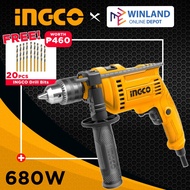 INGCO Tools Impact Drill 680W w/ Variable Speed &amp; Hammer Function Barena ID68016P w/ FREE 20 pcs Dri
