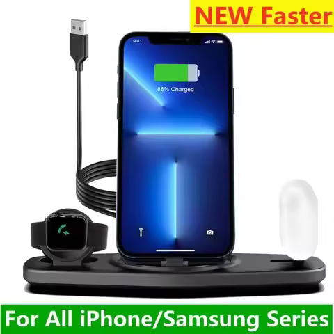 15W 3 In 1 Wireless Charger Stand Desktop Phone Holder Fast Charging For iPhone 16 15 14 13 12 Apple