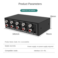 M5RCA AUX Audio Switcher 4 in 1 Out Stereo Audio Selector 4X1 3.5mm Aux L/R Audio Switch Box Analog