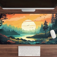 Nature Desk Mat - Sunset Forest Desk Mat with Birds and Lake - Aesthetic Landscape Desk Mat - Large Scenic Mouse Pad - Desk Accessory