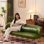 Retro Green Faux Leather Narrow 2 Seater Sofa Minimalist Small Double Sofa For HDB Living Room Bedro