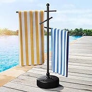 ELYKEN Pool Towel Rack Outdoor, 59" Outdoor Towel Rack with 3 Adjustable Bars, Pool Towel Holder wit