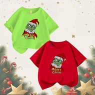 Baju Merry Christmas T-Shirt Cartoon Grinch pattern Print Tee Xmas kids TShirt Casual Unisex Shirt f