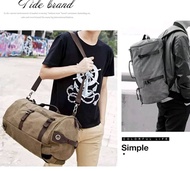 LegumStore Promo Tas Tabung Bulat Slinders Tas Selempang Kanvas Pria Import Tas Kuliah [Hijau Army]