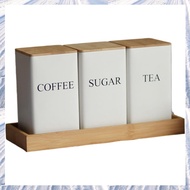 3PCS Set Tea Coffee Sugar Canister Set with Tray Iron Tea and Coffee Jars with Bamboo Lid Coffee Sug
