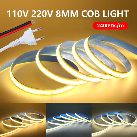 5M 10M 15M 20M 110V 220V COB LED Strip Light Super Bright 240LEDs/M 2PIN Wire Tape Flex Ribbon EU US