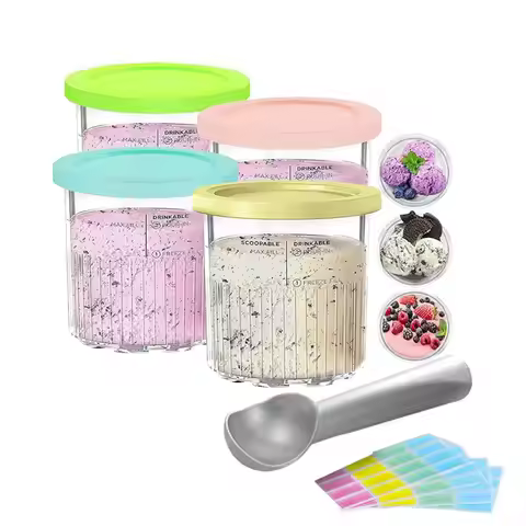Creami Deluxe Pints & Lids for Ninja 24 Oz Compatible with NC500 NC501 Series Ice Cream Makers with 