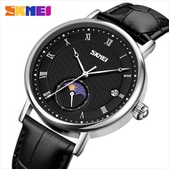 Jam Tangan Pria Analog Date Moon Phase SKMEI 9308 Leather Strap Water Resist Original