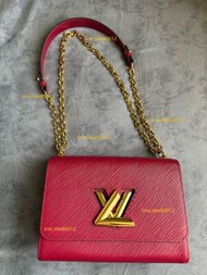 Louis Vuitton(LV) Twist MM 桃紅 金屬釦 水波紋肩背手提包
