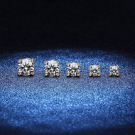 【With Certificate】Bestone S925 Sterling Silver Gold Plated Four Claw 1ct D Colour Moissanite Earrings