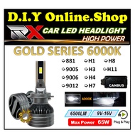 RX LED CAR HEADLIGHT BULBS 6500LM GOLD SERIES 6000K - 881 , 9005 , 9006 , 9012 , H1 , H3 , H4 , H7 ,