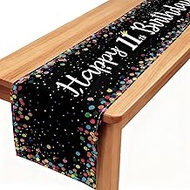 11th Birthday Table Runner, 11th Happy Birthday Tablecloth Boy, Black 11 Years Table Decoration Birt