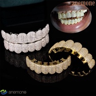ANEMONE Hiphop Teeth Grillz, Rhinestone Removable Design Teeth Grillz Set, Trendy Hollow Hip Hop Zir