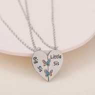 ready stock Elegant Designed Sisters Heart Pendant Necklace Butterfly Color Rhinestone Carving Best 