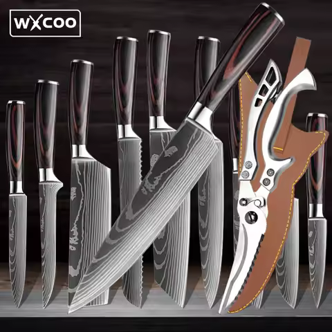 Japanese Kitchen Knives Laser Damascus Pattern Santoku Slicing Utility Bread Meat Cleaver Butcher Ch