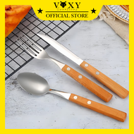 Sendok Garpu Set Stainless Kayu Korea Set Sendok Pisau Garpu Steak Set Sendok Pisau Garpu Gagang Kay