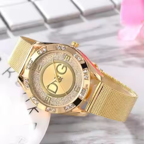Fashion Luxury Watch DQG Crystal Quartz Female Watch Gold Silver Stainless Steel Ladies Dress Watch 