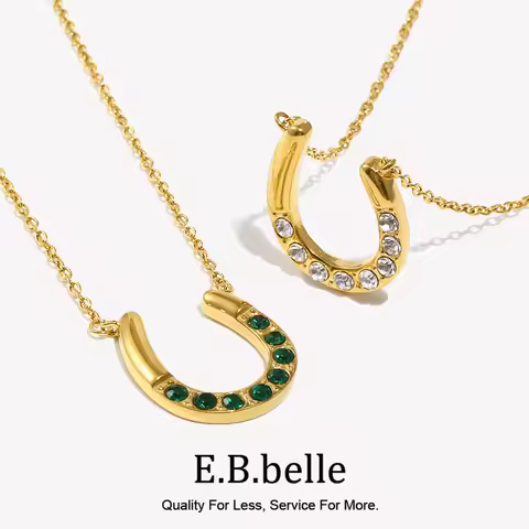 E.B.belle Lucky Horseshoe Pendant Necklace Water Resistant 316L Stainless Steel Decoration 18K Gold 
