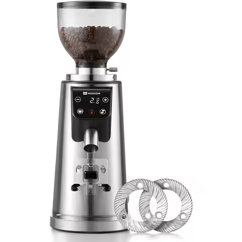 MOKKOM Professional 64mm Flat Burr Coffee Grinder with 100 Grind Settings, All-Metal Stainless Steel