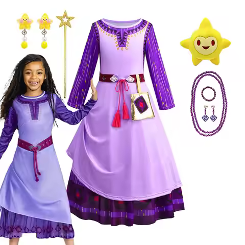 Girls Fancy New Princess Dress with Belt and Bag The Film Wish Role Play Asha Costume Children Carni