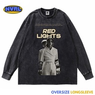 Oversized longsleeve t-shirt bangchan and hyunjin red lights washed washing vintage tee