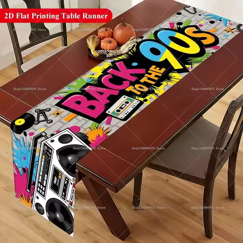 1pc 2D Back to 80s 90s Music Party Decorations Indoor Kitchen Dining Tables Home Decor Table Runner 