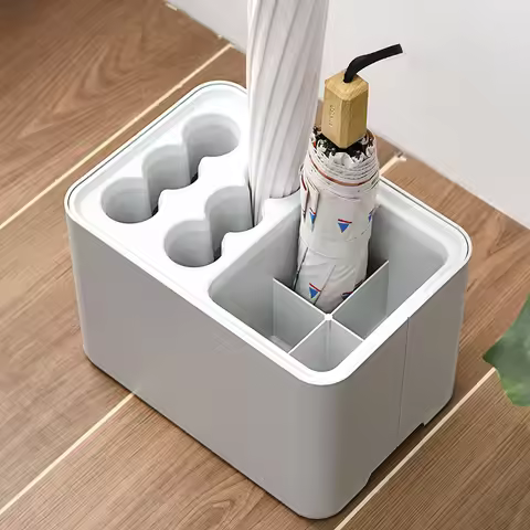 6 Holes 4 Grids Umbrella Rack With Drip Tray Home Totel Entrance Umbrella Drain Storage Box for Home