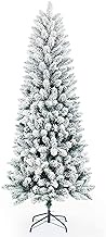 Artificial Christmas Trees,Classic Pencil Tree with White Snow Flocked,Unlit 5/6/7FT (9FT)