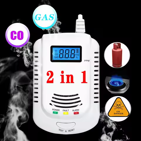 Independent 2 In 1 Propane Butane CO Sensor AC90V-240V EU Plug DC9V Battery Powered Detector Fire Al