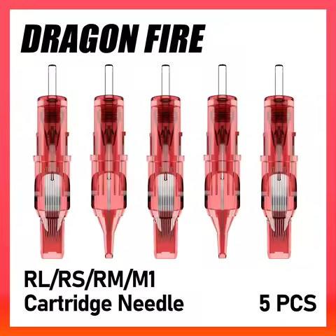 Tattoo Cartridge Needles DRAGONFIRE 5PCS Disposable Safty RL RS RM M1 Tattoo Needle Hot Sale Red Tat