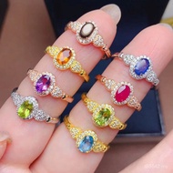 Ring 925 Natural Silver Live Jewelry Ring Inlaid Ruby Peridot Gem Starlight Ladies Ring 9VLH
