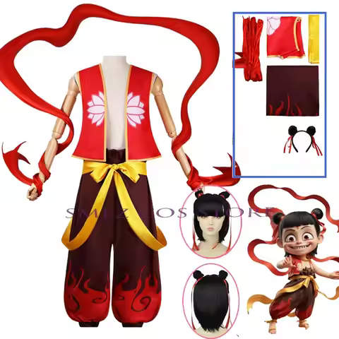 Nezha Cosplay Anime Magic Kid Ne zha Clothing Cute Prop Suit Wig Performance Outfit for Adults and C