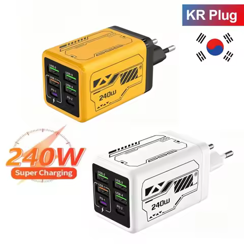 USB C 240W 6 Ports PD Fast Charging Wall Adapter USB To Type-C KR/EU/US/UK Quick Charging Charger Fo