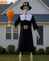 3Pcs 12 Ft Skeleton Pilgrim Outfit Set – Includes Oversized Pilgrim Cloth, Hat & Inflatable Thanksgi