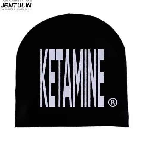 Women Beanie Korean Fashion Y2k Knitted Kawaii Hat Hip Hop Harajuku KETAMINE Letter Wool Winter Pull