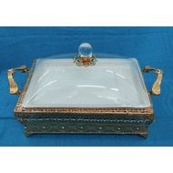 GOLD PLATED RECTANGLE CAKE SERVER WITH RACK /BEKAS HIDANG KEK