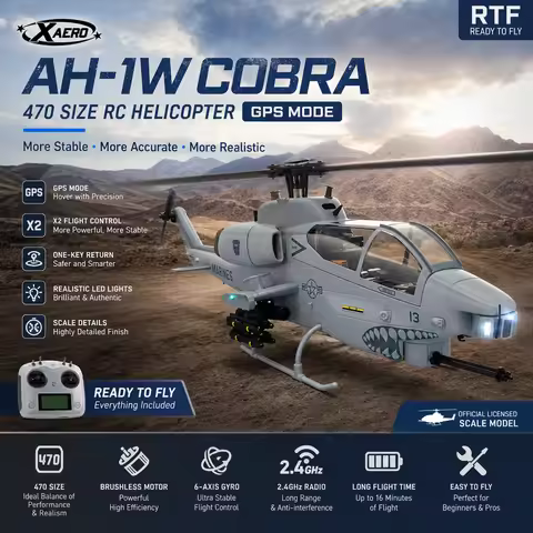 Roban 470 Size AH-1W Cobra RC Helicopter GPS Mode X2 Flight Control with Realistic LED Lights RTF Ve