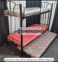 Double deck with pull out bed and 3 ordinary foam single size 30x30x75